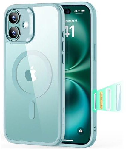 ESR für iPhone 16 Hülle [Kamerasteuerung] Kompatibel mit MagSafe, Handyhülle iPhone 16 Case, Zertifizierter Militärschutz Starke Magnetkraft Stoßfest Kratzfest Kameratastenschutz, Grün