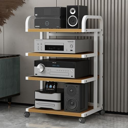 Generico Supporto multimediale Av a 3 o 4 Ripiani Bianco, Moderno mobiletto portaoggetti per Giradischi CD, mensola espositiva per Console per Videogiochi per Home Theater, Torre Audio Stereo Mobile