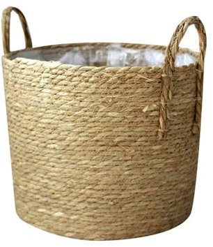 Cache Pot en Osier 3 pièces panier de jardinière tissé à la main panier de rangement de linge panier décoratif paille osier rotin jonc de mer panier de rangement de Pot de fleur de jardin(A 18cm)