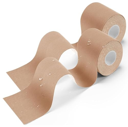 2 Rolls Kinesiology Tape (5cm x 5m Per Roll), Waterproof Sports Tape,Elastic Physio Tape for Shoulder, Back, Knee & Muscle Support, K Tape Breathable & Skin-Friendly KT Tape (Beige)