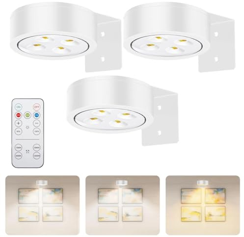 2 Stück Bildbeleuchtung Kabellos mit 3 Farbtemperaturen, Magnetisches Mallicht mit Timer, Picture Lights for Wall, Bilderlampe Bildbeleuchtung Kabellos, Dimmbare LED Wandlampe Akku (Weiß * 3)