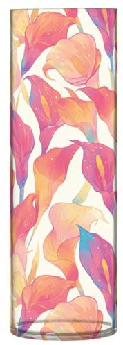 Bonito jarrón cilíndrico de plástico con flores de lirio rosa y amarillo, 11.8 x 3.9 pulgadas, arreglos florales en jarrones, jarrón estético para boda, comedor, mesa, centros de mesa, decoración de