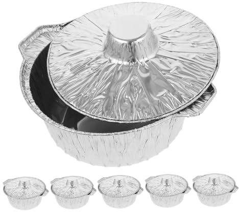 KOCKSHION 6pièces Marmite De Camping Aluminium Avec Couvercle Plat à Usage Unique Pour Barbecue Cuisson Et Pâtisserie Contenants Alimentaires Ronds