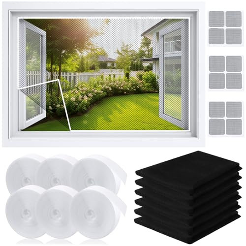 Axinyijia 6 Pièces Moustiquaire Fenetre Sans Percage, 150x130cm Moustiquaire de Fenêtre avec 6 Ruban Adhésif, Mosquito Net Window (noir)