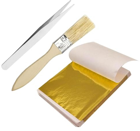 200 Sheets Edible Gold Leaf, Edible Gold Leaf for Cakes with Brush Tweezer, Foil Paper for Cakes, DIY Craft, Home Restaurant Decor, Painting Nail Art, Beauty Routine Makeup, Crafts