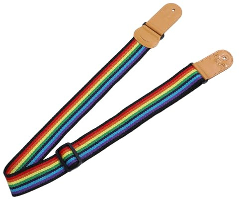 Mumusuki Regenbogen -Gitarrengurt Verstellbare Länge Weit für Akustische Elektrobass -Ukulele mit Pick Slot Kopfstock Krawatten Premium Leder Baumwollstoff (9 farbig)