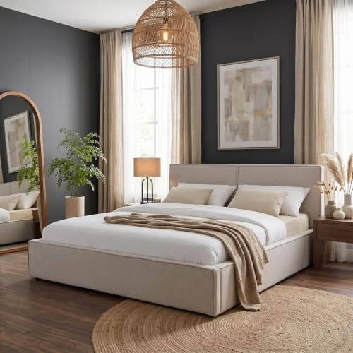 IDIMEX Polsterbett Calm gepolstert 180x200cm, Grau – modernes Doppelbett in Leinenoptik inklusive Lattenrost, gepolsterter Bettrahmen mit Kopfteil