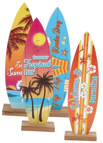 HAMPPLIES 4 Stück Miniatur Surfbrett Ornament aus Buchsbaumholz Küstenstil Tischdekoration Realistische Form Einfach zu Reinigen für Fotografie und Ferienhäuser