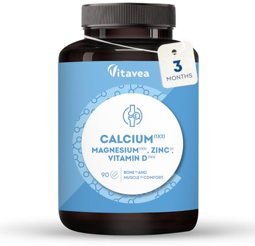 Calcium - Enriched with Magnesium, Zinc & Vitamin D – 3-Month Supply | Supports Bones, Muscles, Immunity, Energy & Metabolism - 7-In-1 Formula - Gluten & Lactose Free - 90 Tablets - Vitavea