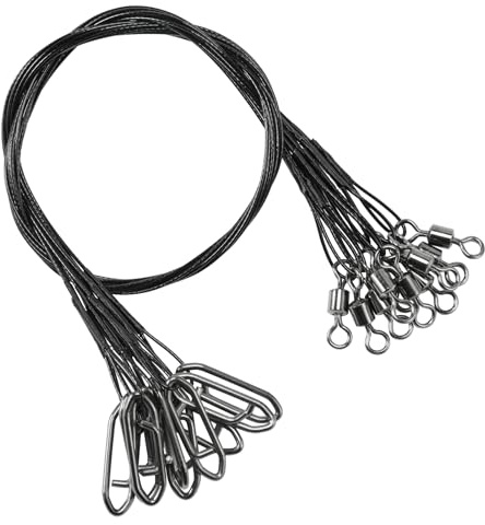 9Tong Steel Rigs Fishing Leaders Wire Stainless Lures Fishing Leader Heavy High Strength Wire Leaders Saltwater Black Nickel #1 20lb 5.9in 50pcs