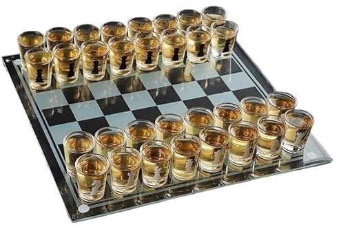 Zxarunas Board Games Drinking Shot Glass Chess Set Board Game Chessboard with Clear Shot Glass Drinking Game Sets (25 * 25cm) Chess Sets(35 * 35cm)