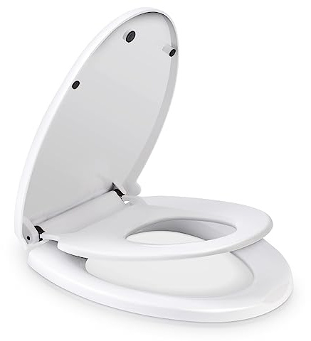 GREENSAPPIRE Toilettendeckel mit Absenkautomatik Familien-Toilettensitz | Weicher Anti-Splat Toilettensitz mit Soft-Close & 360°-verstellbaren Scharnieren, Höhenverstellbarer WC-Sitz
