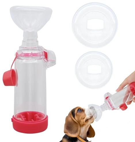 Cámara de Aerosol para Mascotas,Inhaler de Gato Inhaler portátil,Cámara inhalación para Gatos Perros,Espaciador inhalador Mano,máscaras 2 tamaños,con la Respiración y la Administración (Rosa)