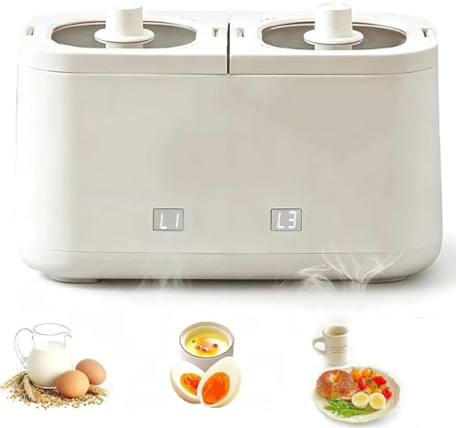 Cuociuova Elettrico a Doppia Zona da 550W, 6 Modalità Preimpostate con Controllo Indipendente della Temperatura, Bollitore per Uova, Vaporizzatore Multifunzionale per Uova alla Coque/Medie/Dure