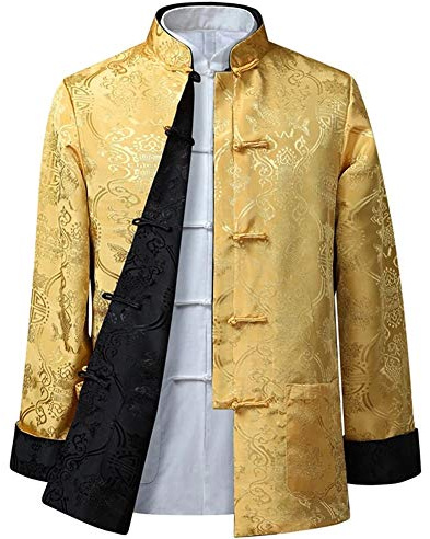 BOZEVON Mens Womens Chinese Tang Suit Tops - Spring Autumn Both Sides Coat Jacket Long Sleeve Martial Arts Kung Fu Shirts Chinese Tang Suit National Costumes, L/Style 06 - Men