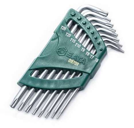 SATA Winkelstiftschlüssel-Satz, Torx mit Stirnlochbohrung, extra lang, 8-tlg. ST09701 (Winkelschraubendreher Stiftschlüssel), Mit abgeschrägten Spitzen, Präzisionsgeformt aus legiertem Stahl