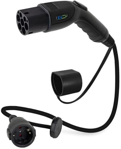 EV + Adapter für Elektrofahrzeug Ladekabel - Typ 2 IEC 62196 auf Schuko Stecker Ladegerätadapter - 1-Phase 16A (3,6 kW) Schwarz/Weiß-Steckverbinder IP44…