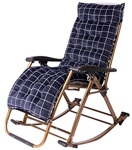 GIZNXBA Silla Mecedora Sillón Reclinable con Cojín Suave Extraíble, Silla De Jardín Plegable, Sillas De Patio Reclinables Ajustables For Patio, Camping, Playa (Color : /Navy Blue)