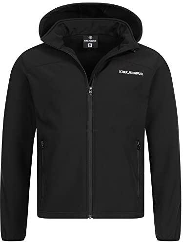 Kirkjubøur Chaqueta de hombre, softshell, columna de agua de 10 000 mm, con capucha y forro polar, transpirable e impermeable, Negro , M