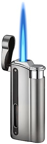 Briquet Tempête Rechargeable à Gaz : Jet Avec Fenêtre Visible, Coupe-Vent pour Cheminée, Barbecue, Four (Gris Argenté, Vendu Sans Gaz)