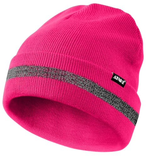 ATNKE Bonnets réfléchissants sécurité Haute visibilité Hiver Bonnet tricoté Thermique avec Bande réfléchissante adapté aux Sports de Travail en Plein air