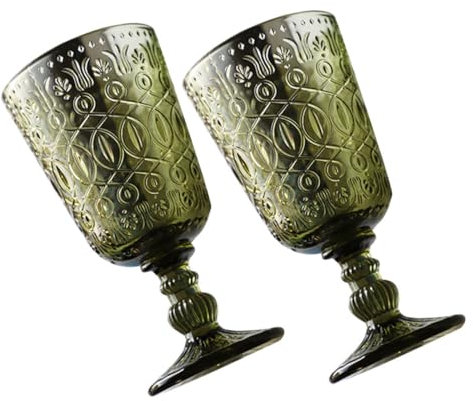 BESTonZON 2stücke Grüne Vintage Weingläser Geprägte Glas-kelche Für Cocktail Party Dinner Trinkgläser Wein Zubehör Stilvolle Haushalt Kelche