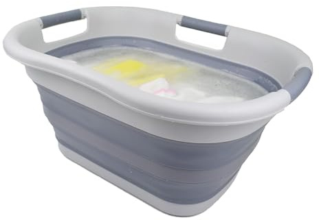 SAMMART 30L zusammenklappbarer Wäschekorb aus Kunststoff – faltbarer Pop-Up-Aufbewahrungsbehälter/Organizer – tragbare Waschwanne – platzsparender Wäschekorb (Grau/Dunkelgrau)