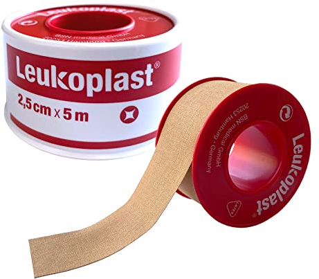 Saxomed Leukoplast Tape 2,5 cm x 5 m - Pflaster Rolle Fixierpflaster Rolle mit Schutzring - Sensitiv mit starker Klebekraft - Ideales Verbandspflaster - Für Praxis, Klinik, Hausapotheke