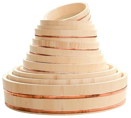 Vnook 12 Sizes Wooden Sushi Rice Bowl Container with Copper Bands,Japanese Wooden Hangiri Sushi Rice Mixing Bowl Tub for Home Kitchen (Size : 45 * 11cm)
