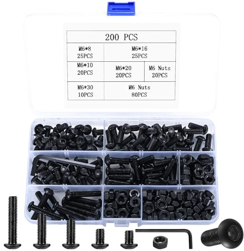 200 Piezas M6 Set de Tornillos y Tuercas de Cabeza de Botón Hexagonal - Kit Tornillería de Aleación de Acero