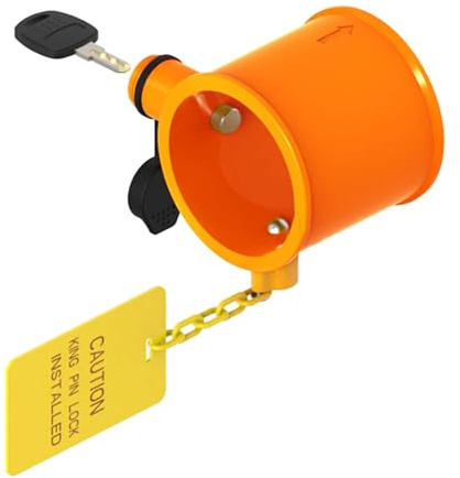 Verrou à goupille pour semi-remorque – Serrure de 5e roue | Goupille de antivol pour attelage de 5e roue | Serrure rouge avec étiquette d'avertissement jaune vif pour camping-cars