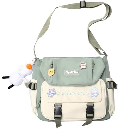 Jywmsc Lindo Bolso de Mensajero para Niñas Adolescentes y Mujeres, Bolsos de Mensajero Kawaii, Bolso de Hombro Tipo Bandolera con Alfileres y Colgante de Peluche, Regalo