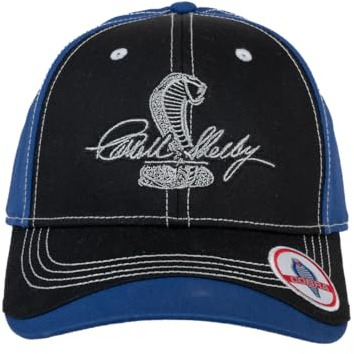 Carroll Shelby® Multimedia Blue Baseball Cap - Standard Pre-Curved Visor - One-Size Fits All Snap Closure - Six Panel Chino Twill Hat, Pre-Curved Visor - Officially Licensed Product, Blue, One size