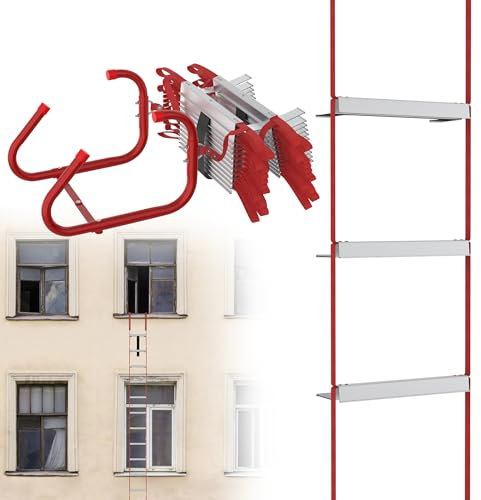 XMTECH 7,5m Feuerfeste Alu Rettungsleiter Strickleiter mit Haken Notfeuerleiter, Seilleiter Belastbarkeit Fluchtleiter Feuerwehrleiter