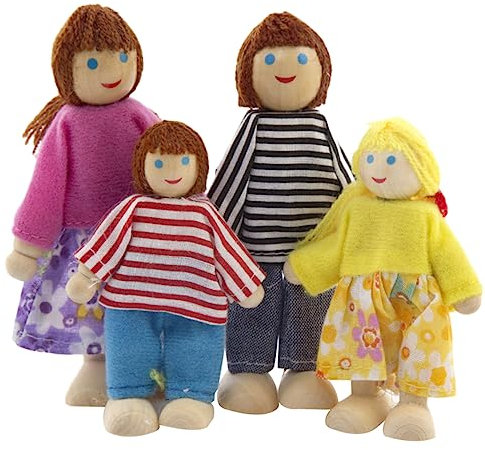 JOINPAYA 4 Teiliges Set Aus Holzpuppen Puppenfamilie Für Für Mini Ideales Für Geburtstage Und Besondere Anlässe