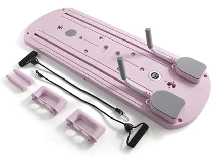 Myga Pilates Reformer Machine - Foldable Pilates Board with Rebound Ab Roller, Resistance Bands, Push Up Bars & LED Counter for Full Body Workout - Multifunctional for Home, Gym & Travel (Pink)