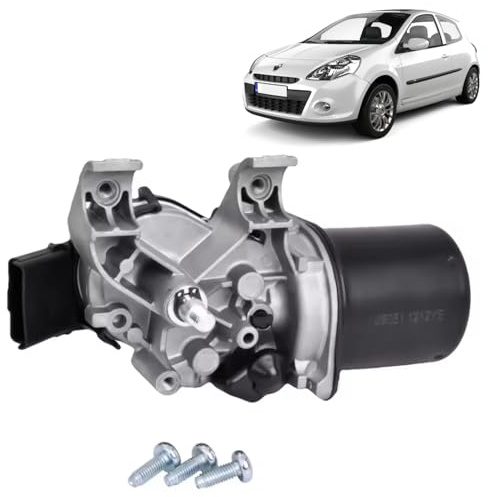 Moteur essuie-glace avant compatible pour Renault Clio III modèles 3/5 portes, Grandtour et Van – Voltage 12V - Connexion à 4 broches – Remplace 8200268931, 7701061590