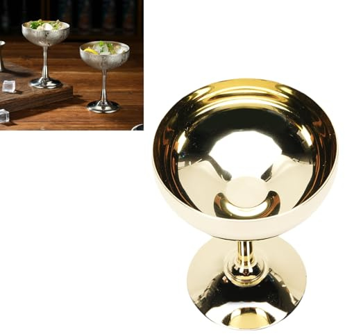 Ausla Bicchiere da Cocktail in Acciaio Inossidabile Bicchiere da Vino Infrangibile con Stelo Lungo e Bocca Larga per Cocktail Dessert Bar Festa Casa (S Oro Placcato)