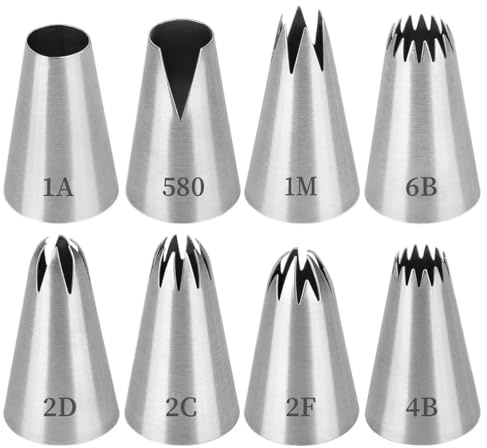 WUYJI Bocchette decorative per pasticceria Set da 8 pezzi di grandi bocchette professionali per dolci, bocchette grandi in acciaio inox, bocchette decorative, accessori per decorare cupcake, torte