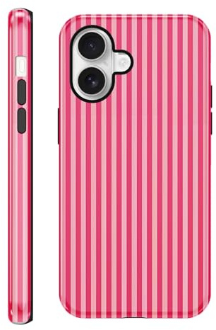 Saqmkil Cover per iPhone 16, Aesthetic estate Stripes Striped Motivo Disegni Moda Silicone Custodia, TPU Donna Sottile Morbido Antiurto Bumper Protettiva Case Custodie per iPhone 16 6,1'',Rosa