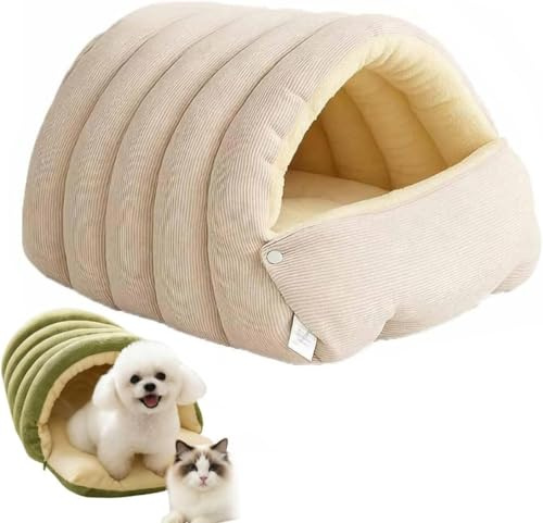 Starnearby Cuccia Calda per Gatti, Cuccia a Grotta per Gatto, Letto Grotta per Gatto, con Cuscino Rimovibile, Nido Accogliente in Peluche per Gatti e Cani di Piccola Taglia (Beige, M:45x30x19cm)