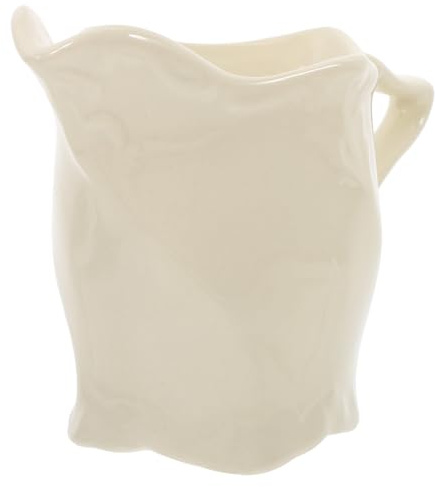 FIXOSHEE Jarra de Crema para Café de Cerámica Beige 250 Ml con Relieve Antiguo Multipropósito para Espumar Leche y Servir Salsa, Adecuado para Hogar y Cafetería,