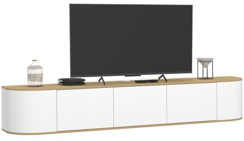 IDMarket - Meuble TV 180 cm Suspendu Leora 3 Portes Bois et Blanc