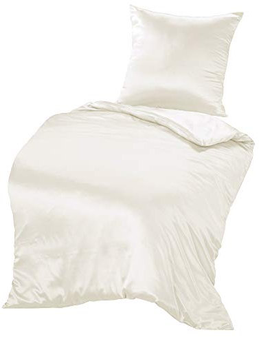 THXSILK Seidenbettwäsche Set 2 teilig, Bettbezug 135 x 200 cm und 80 x 80 cm Kissenbezug, Hypoallergen 19 Momme Maulbeerseide Bettwäsche, Ultra Weich und Glatt, Weiß