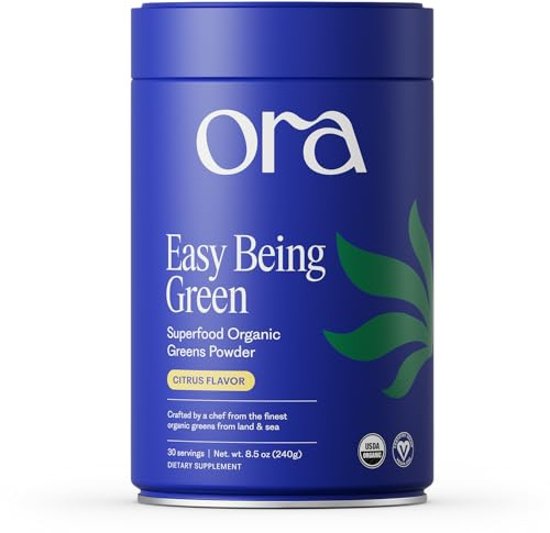 Ora Organic Greens Powder - Vegan, Gluten-Free, Organic Super Greens Drink for Energy and Detox | Antioxidants & Adaptogenic Herbs | 20+ Superfood Greens Blend - Citrus Flavor, 30 Servings