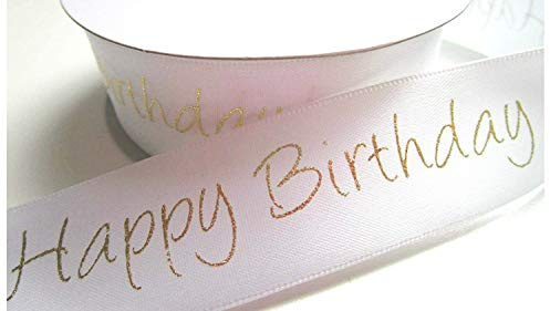 CaPiSo Satinband mit Schrift 20m x 25mm Geburtstag Schleifenband Satin Geschenkband DEKOBAND Geschenk Birthday Weiss
