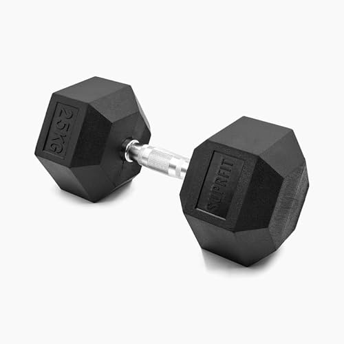 SUPRFIT - Hexagon Kurzhantel einzeln mit gummiertem Eisenkern - Fitness Gewichte Hanteln 1-50 kg mit rutschfestem Chromgriff - Premium Kurzhantel für Calisthenics, Krafttraining & Crossfit Übungen