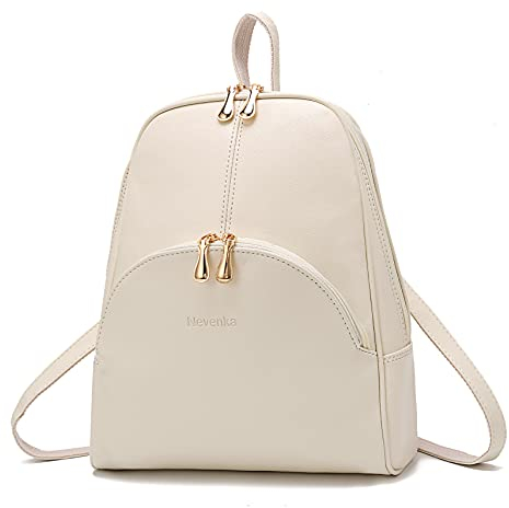 Nevenka Rucksack Damen Cityrucksack Daypack Tagesrucksack PU Leder Zweiwege Reißverschluss Elegantes Design (Weiß)