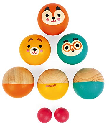 Janod - Happy Garden Boule-Spiel aus Holz für Kinder, 6 Kugeln und 2 Zielkugeln, Spiel für draußen, ab 3 Jahren, J03199