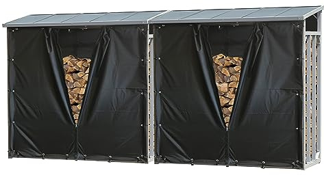 QUICK STAR Set 2 Stück Aluminium Kaminholzregal Außen 185 x 70 x 185 cm, Mit Wetterschutz Schwarz, Pro - 40 mm Stahlprofil, Anthrazit, Wetterfest, Kapazität 4,6 m³ (7 SRM)